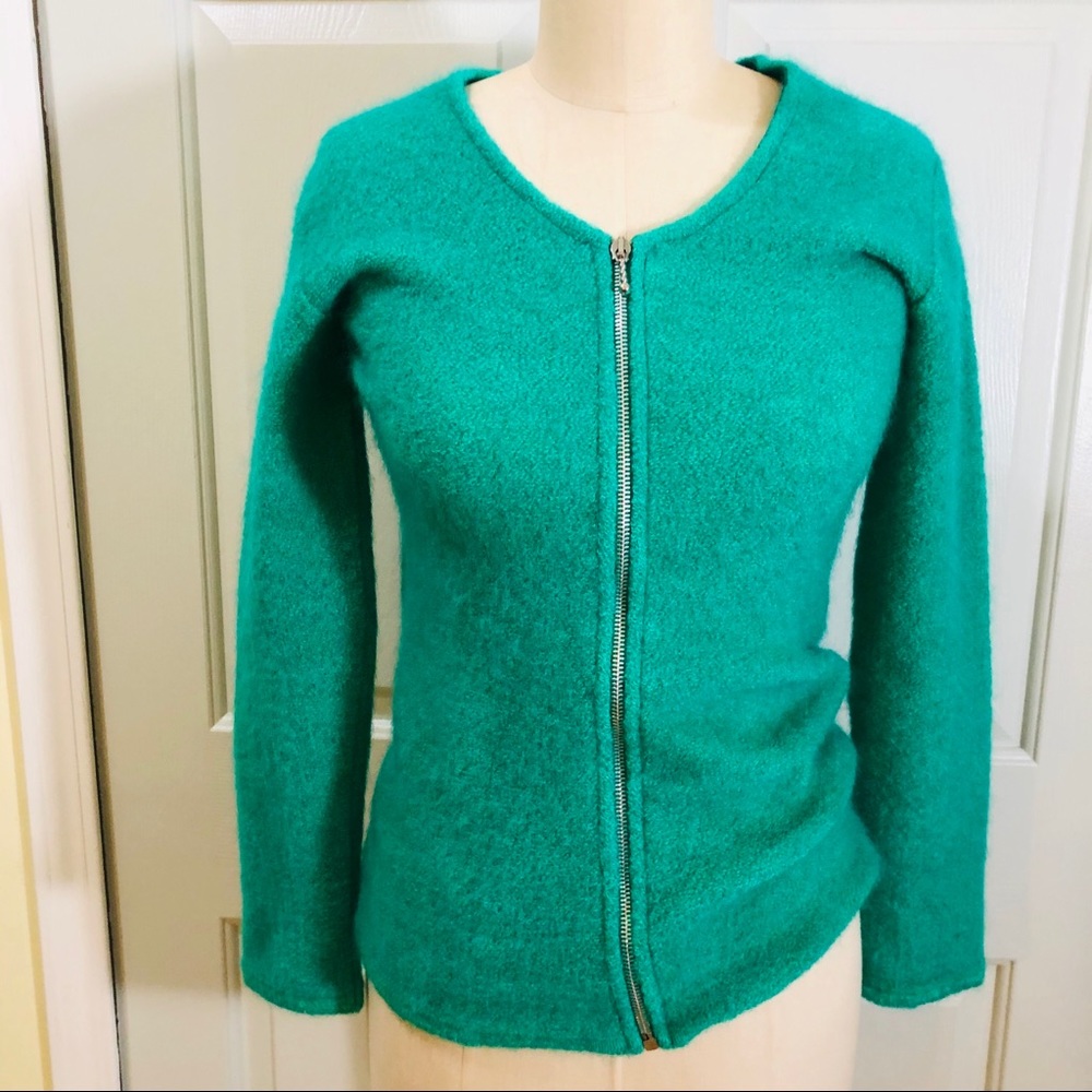 Gabriel Milano Kid Mohair Zip Sweater Size Small Green Color